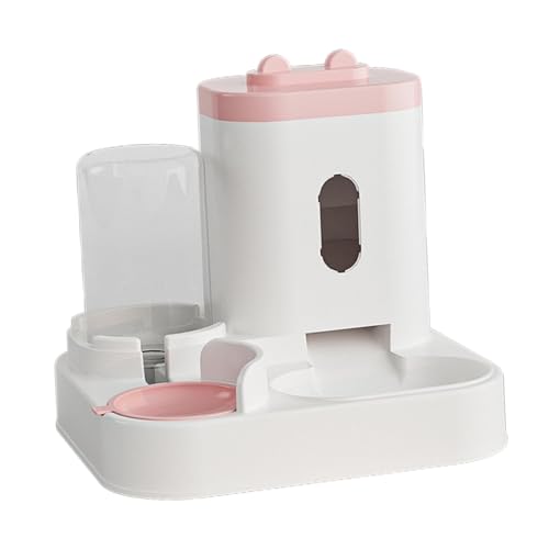 predolo 2 in 1 Automatischer Futterspender für Haustiere, Katzenfutter, Hunde Wassernapf, Doppelnapf, Trocken Und Nasstrennung, Langlebiger Welpen Wasserspen, ROSA von predolo