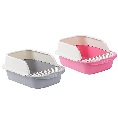 predolo 2er Set Katzenklo mit praktischem Gestell Hundeablage Sandkasten, Grau und Rosa von predolo