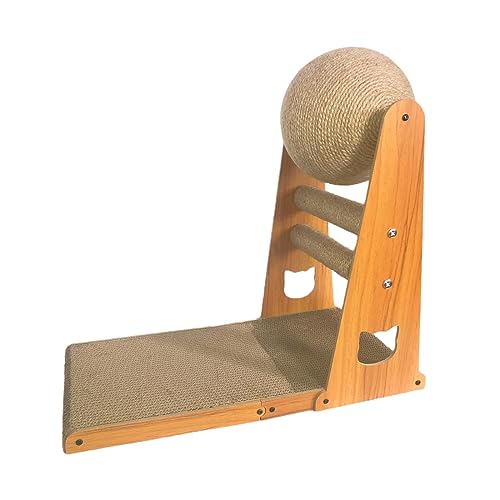 predolo Katzenkratzspielzeug, Sisal-Kratzball, Haustierspielzeug, Kratzmatte, verschleißfest, interaktives Haustierspielzeug, Kratzbrett zum Spielen mit Grind, 50x25x47cm mit Pfosten von predolo