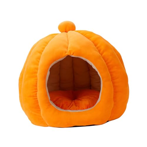 predolo Kürbisförmiges Katzenbett, Haustierbett, beruhigendes Schlummern, gemütliches Schlafen, Haustierbedarf, halbgeschlossene, selbstwärmende, Orange L von predolo