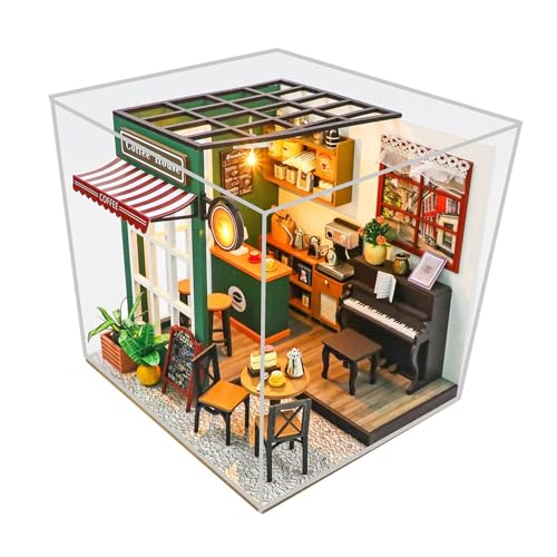 predolo Miniaturhaus-Bausätze zum Selbermachen, Mini-Puppenhaus, 3D-Holzpuzzle mit Möbelset, Café als Geburtstagsgeschenk zum Valentinstag von predolo