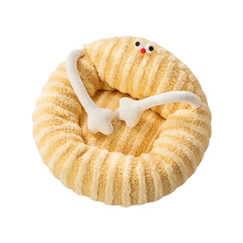 predolo Weiches Haustier Nistbett, Katzenbett für Hauskatzen, 50 cm, Praktisches, Rutschfestes Kleines Hundebett, Plüschkissen für Zwergspitz Kätzchen, Welpen, Gelb von predolo