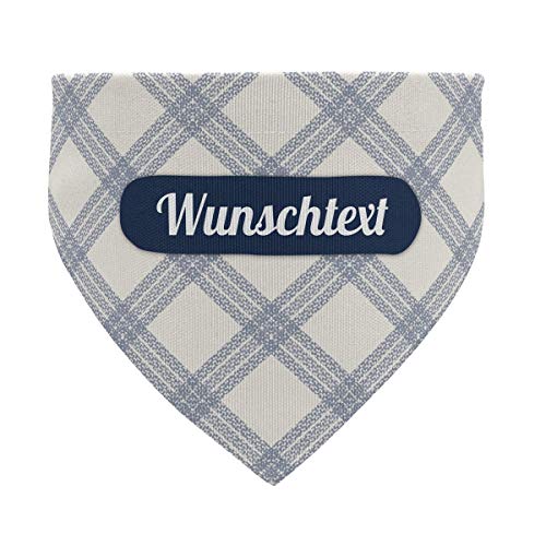 printplanet® - Hundehalstuch mit Name oder Text - Halstuch für Hunde - Layout Karomuster Weiß-Blau - Größe L von printplanet