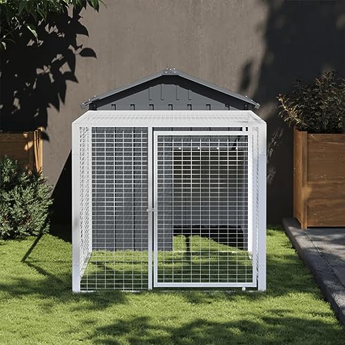 prissent Hühnerstall mit Laufbereich Anthrazit 117 x 201 x 123 cm Stahl verzinkt Hühnerstall für Hühner Outdoor Hühnerkäfig Kaninchen Käfig für Tiere sicher und bequem von prissent