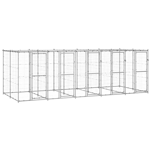 prissent Hundekäfig für den Außenbereich, Silber, Kennel, großer Käfig, Hunde, Stahl, mobil, für Hunde, mit Dach, Zaun, für Hunde, 550 x 220 x 180 cm von prissent