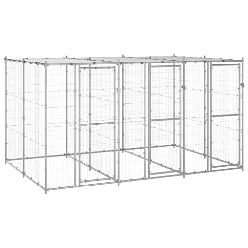 prissent Hundekäfig für den Außenbereich, silberfarben, für Hunde, Kennel, großer Käfig für Hunde, Stahl, mobil, für Hunde, mit Dach, 330 x 220 x 180 cm von prissent