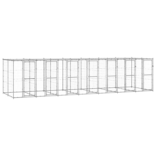 prissent Hundekäfig für den Außenbereich Silber Mobile für Hunde Hundehütte mit Dach Zaun mit Dach Freilaufgehege für Hunde Kennel Hund Großer Hundekäfig Stahl 770 x 220 x 180 cm von prissent