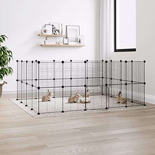 prissent Käfig für Tiere 36 Paneele mit schwarzer Tür 35 x 35 cm Stahl Kaninchengehege Katzenzaun für Hunde Haustiergehege Geräumiger Käfig Selbstmontage von prissent