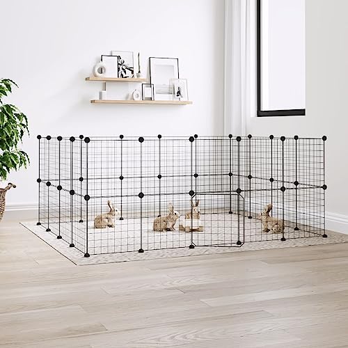 prissent Käfig für Tiere 36 Paneele mit schwarzer Tür 35 x 35 cm Stahl Kaninchengehege für Hunde Katzenzaun für Tiere Geräumiger Käfig Selbstmontage von prissent