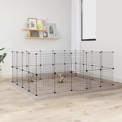 prissent Käfig für Tiere 36 Paneele mit schwarzer Tür 35 x 35 cm Stahl Kaninchengehege für Hunde Katzenzaun für Tiere Geräumiger Käfig Selbstmontage von prissent