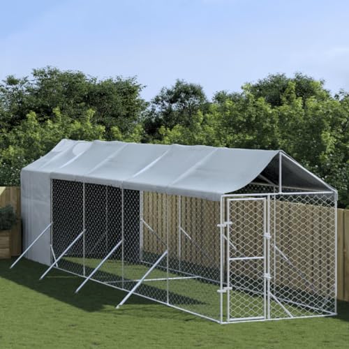 prissent Vielseitige Hundehütte für den Außenbereich Dach Silber Hundekäfig Stahl Mobile für Hunde Kennel Stahl Zwinger für den Außenbereich Hundekäfig Großer Kennel für Hund 2 x 10 x 2,5 m von prissent