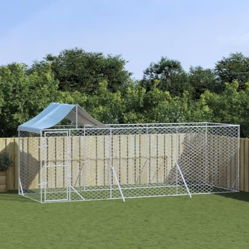 prissent Vielseitige Hundehütte für den Außenbereich Dach Silber Kennel Stahl Zaun Hunde Outdoor Kennel Hund Groß Mobile für Hunde Käfig Hunde Stahl Käfig Hund Groß Kennel für Hund 6x2x2,5m von prissent