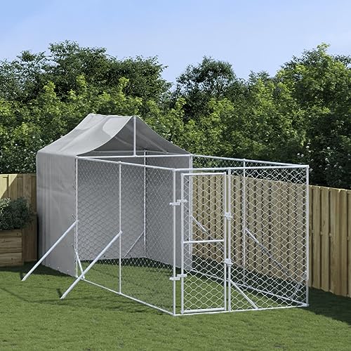 prissent Vielseitige Hundehütte für den Außenbereich Dach Silber Mobile für Hunde Kennel Stahl Zaun Hunde Outdoor Käfig Hund Groß Kennel für Hund Kennel Hund Großer Käfig Hunde Stahl 2 x 6 x 2,5 cm von prissent