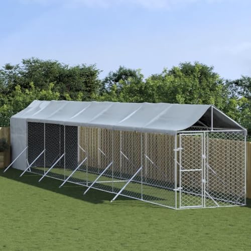 prissent Vielseitige Hundehütte für den Außenbereich Dach Silber Mobile für Hunde Kennel Stahl Zwinger Outdoor Hundekäfig Großer Kennel für Hunde Käfig Hunde Stahl 2 x 14 x 2,5 m von prissent