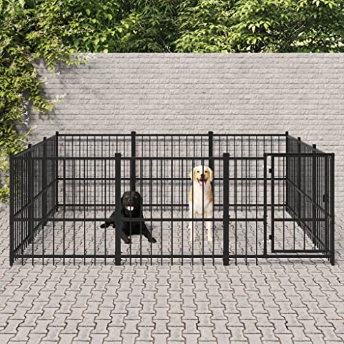 prissent Vielseitiger Hundekäfig für den Außenbereich Schwarz Hundekäfig Großer Kennel für Hund Käfig Hunde Stahl Freilaufgehege Kennel Hund Mittlerer Hund Große Mobile für Hunde 291 x 291 x 100 cm von prissent