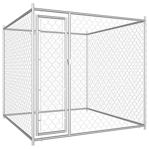 prissent Vielseitiger Hundekäfig für den Außenbereich Silber Outdoor Hundekäfig Kennel für Hunde Mobile für Hunde Hundehütte Outdoor Käfig Stahl Käfig für Hunde im Freien 193 x 193 x 185 cm von prissent