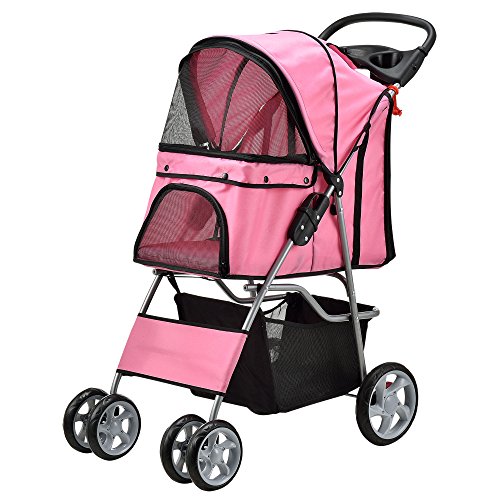 pro.tec Hundewagen 'Niceville' Pet Stroller Hundebuggy Regenschutz zum Schieben Roadster inkl. Einkaufstasche Pink von pro.tec