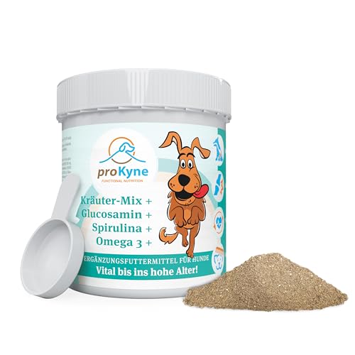 proKyne FUNCTIONAL NUTRITION 200g Kräuter Pulver. All-in-One Nahrungsergänzung für Hunde. Multi Vitamine für Hunde. Unterstützt Gelenke Immunsystem Haut Fell Vitalität Verdauung. Für Erwachsene Hunde von proKyne FUNCTIONAL NUTRITION