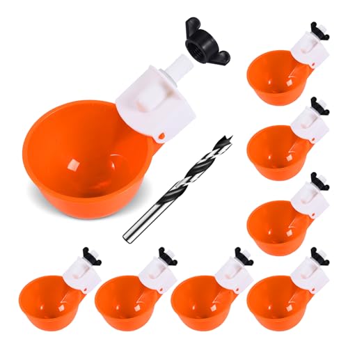 Psarnuk Hühner-Bewässerungsbecher (8 Stück/Orange) – DIY Automatischer großer Hühner-Wasserspender für Enten, Küken, Truthahn, Wachteln, Hasen, Vogel und andere verschiedene Geflügelspender mit von psarnuk