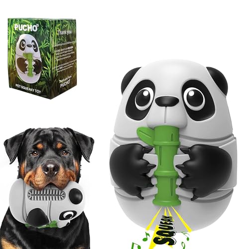 Unzerstörbares Hundespielzeug, süßes Panda Pucho® quietschendes Kauspielzeug aus Gummi – für mittelgroße und große Hunde – sicheres Kauspielzeug für aggressive Hunde – in einer schönen Geschenkbox von pucho