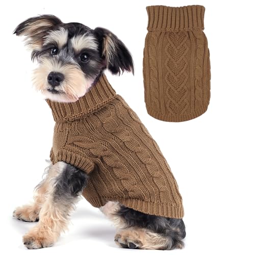 Hundepullover, Hundekleidung für kleine Hunde, gestrickt, warm, Rollkragen, Welpenkleidung, für kleine Hunde, Herbst und Winter, Katzenbekleidung (Khaki, M) von puppishy