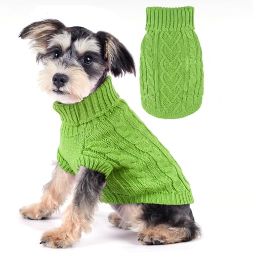 Hundepullover, Hundekleidung für kleine Hunde, gestrickt, warm, Rollkragen, Welpenkleidung, für kleine Hunde, für Herbst und Winter, Katzenbekleidung (grün, L) von puppishy