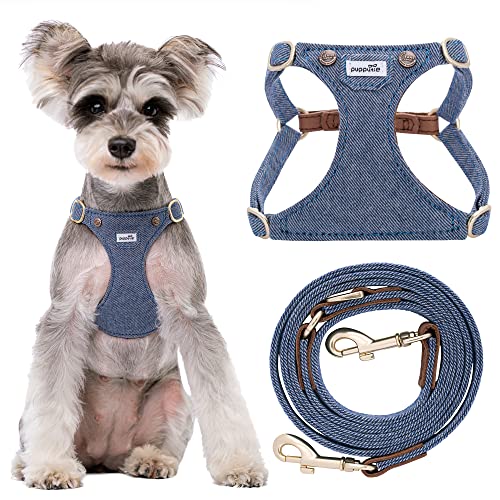 Puppytie Hundegeschirr mit multifunktionaler Hundeleine, leicht, weich, verstellbar, kein Würgen, ausbruchsicher, Haustiergeschirr, Weste, Denim-Hellblau, S von puppytie