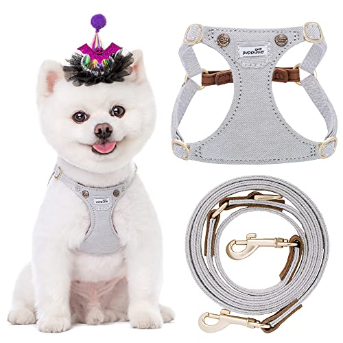 Puppytie Hundegeschirr mit multifunktionaler Hundeleine, weich, verstellbar, kein Würgen, ausbruchsicher, Denim-Grau, XS von puppytie