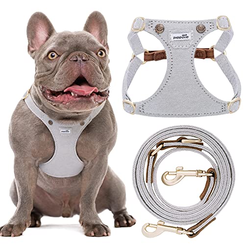 Puppytie Hundegeschirr mit multifunktionaler Hundeleine, weich, verstellbar, kein Würgen, ausbruchsicher, Haustiergeschirr für mittelgroße Hunde, Denimgrau, Größe M von puppytie