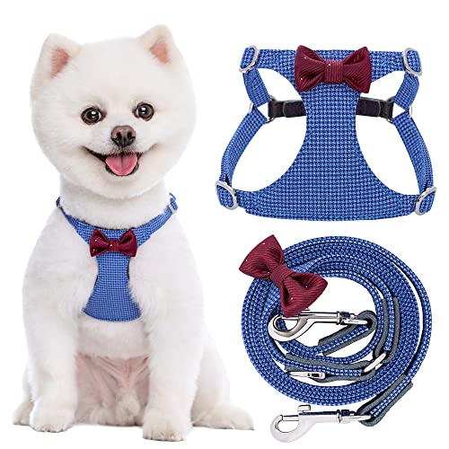 Puppytie Hundegeschirr mit multifunktionaler Hundeleine, weich, verstellbar, kein Würgen, ausbruchsicher, kariert, blau, Größe XS von puppytie