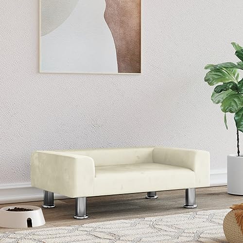 puraday Hundebett Creme 70x45x26,5 cm Samt Hundesofa Hundebetten Katzenbett Bequeme Haustierbett Katzensofa Stilvolles Design Kann Im Wohnzimmer Oder Schlafzimmer Platziert Werden von puraday