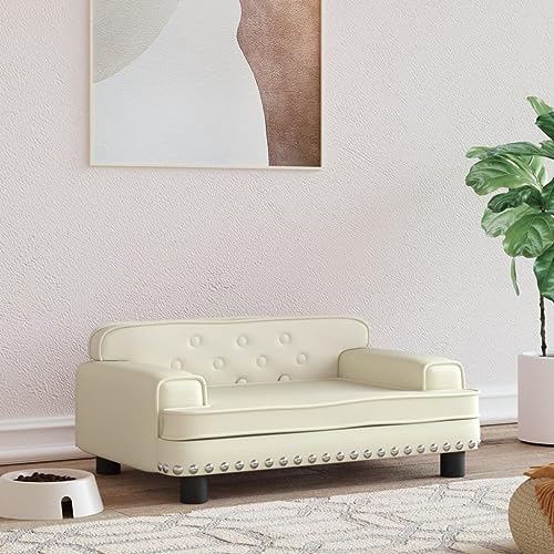 puraday Hundebett Creme 70x45x30 cm Kunstleder Hundesofa Hundebetten Katzenbett Bequeme Haustierbett Katzensofa Stilvolles Design Kann Im Wohnzimmer Oder Schlafzimmer Platziert Werden von puraday