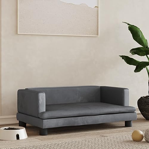 puraday Hundebett Dunkelgrau 80x45x30 cm Samt katzensofa Hundesofa Katzenbett Dog Bed Cat Bed Bequeme Haustierbett Stilvolles Design Kann Im Wohnzimmer Oder Schlafzimmer Platziert Werden von puraday