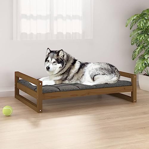 puraday Hundebett Honigbraun 105,5x75,5x28 cm Massivholz Kiefer Hundebetten Katzenbett Dog Bed Hundehütte Indoor Cat Bed Bequeme Haustierbett Im Wohnzimmer & Schlafzimmer Platziert Zeitloses Design von puraday