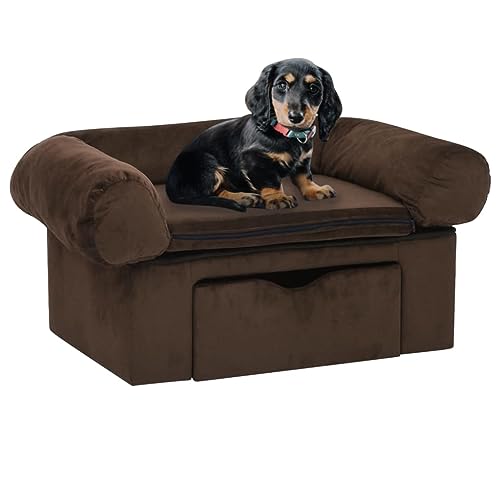 puraday Hundesofa mit Schublade Braun 75x50x38 cm Plüsch Hundebetten katzensofa Katzenbett Dog Bed Hundehütte Indoor Bequeme Haustierbett Kann Im Wohnzimmer Oder Schlafzimmer Platziert Werden von puraday