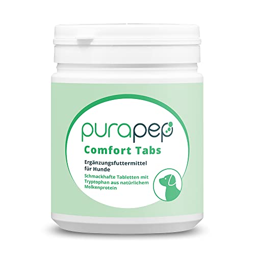 purapep Comfort Hunde Tabs – Natürliches Beruhigungsmittel mit Tryptophan, Magnesium & B Vitaminen – Ideal bei Stress, Angst & Silvester – Für entspannte Hunde in jeder Situation | 120 Tabs von purapep