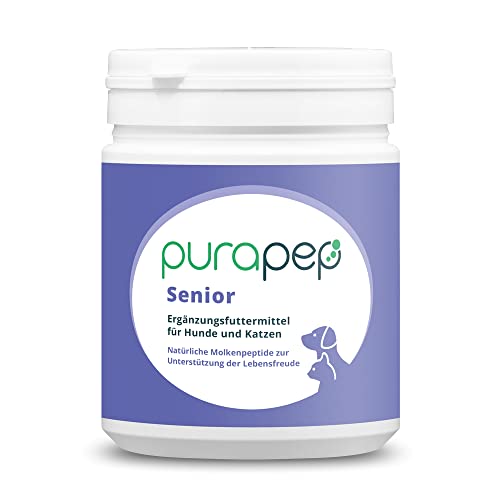 purapep Senior Power – 5-Fach Nährstoffkomplex mit Molkenprotein, Omega-3, Taurin & Vitaminen für Hunde & Katzen Senioren – Muskelaufbau & Fitness-Booster im Alter – Pulver | 280g von purapep