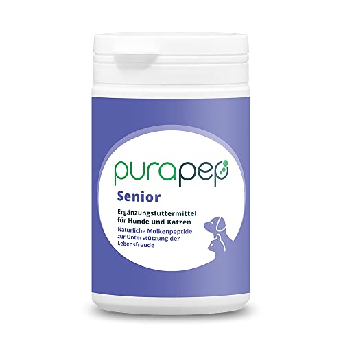 purapep Senior Power Pulver– 5-Fach Nährstoffkomplex mit Molkenprotein, Omega-3, Taurin & Vitaminen für Hunde & Katzen Senioren – Muskelaufbau & Fitness-Booster im Alter – 100 g von purapep