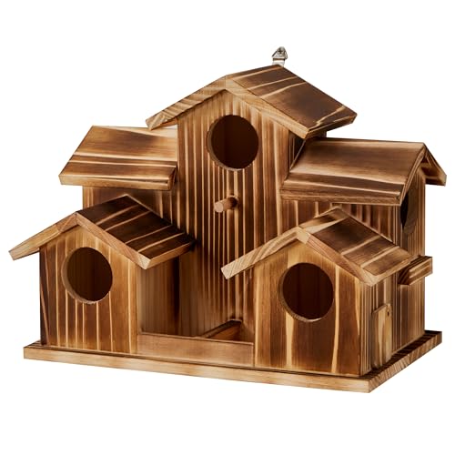 Puyikes Vogelhäuser für den Außenbereich mit Vogelfutterstation, für den Außenbereich, 5 Löcher, Vogelhaus für 5 Vogelfamilien, großes Vogelhaus als Dekoration, Bluebird Finken, Kardinäle, hängendes von puyikes