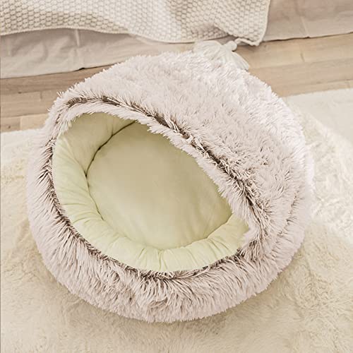 qing yun Flauschiges Katzenhöhle-Bett, gemütliche Höhle, Hundebett, mittelgroß, Angstlinderung, Haustier-Schlafsack für drinnen und draußen, Katzen-Iglu-Bett mit Kapuze (XS, Khaki-Samt) von qing yun