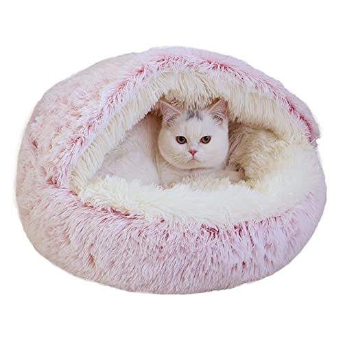 qing yun Katzenhöhlenbett, flauschiger Katzen-Schlafsack, gemütliches Plüsch, warm, Haustier, Hundehöhle, Bett, Angstlinderung, Katzen-Iglu-Bett für Indoor-Katzen (35 cm, Plüsch-Rosa) von qing yun