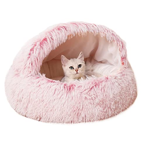 qing yun Katzenhöhlenbett, flauschiger Katzen-Versteck-Schlafsack, gemütlich, Plüsch, warm, Haustierbett, Angstlinderung, Katzen-Iglubett für Innenkatzen (65 cm, Rosa) von qing yun