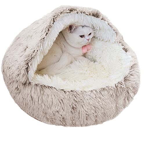 qing yun Katzenhöhlenbett, flauschiger Katzen-Versteck Schlafsack, gemütlicher Plüsch, warmes Haustierbett, Hundehöhle, Angstlinderung, Katzen-Iglu Bett für Indoor-Katzen (40 cm, Plüschbraun) von qing yun