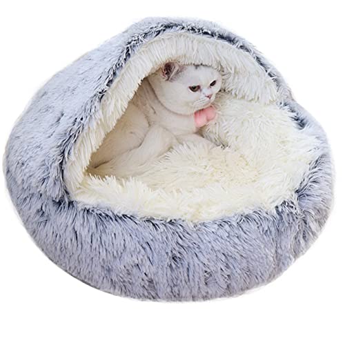 qing yun Katzenhöhlenbett, flauschiger Katzen-Versteck Schlafsack, gemütlicher Plüsch, warmes Haustierbett, Hundehöhle, Angstlinderung, Katzen-Iglu Bett für Indoor-Katzen (40 cm, Plüschgrau) von qing yun