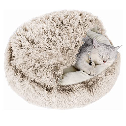 qing yun Katzenhöhlenbett, flauschiger Katzen-Versteck Schlafsack, gemütlicher Plüsch, warmes Haustierbett, Hundehöhle, Angstlinderung, Katzen-Iglu Bett für Indoor-Katzen (40 cm, braun) von qing yun