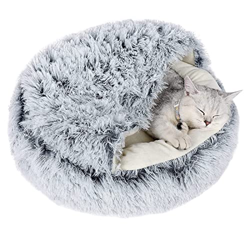 qing yun Katzenhöhlenbett, flauschiger Katzen-Versteck Schlafsack, gemütlicher Plüsch, warmes Haustierbett, Hundehöhle, Angstlinderung, Katzen-Iglu Bett für Indoor-Katzen (50 cm, grau) von qing yun