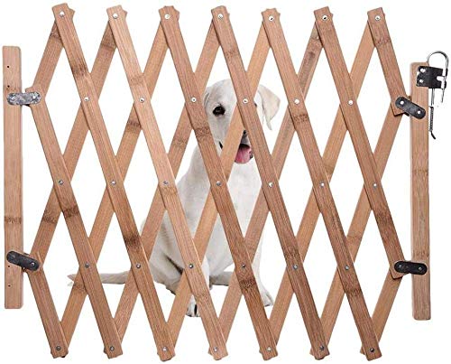 Hundegitter für Hunde, ausziehbar, aus Holz, ausziehbar, Geländer, Geländer, Schiebetür, Sperren von Treppen / Eingang / Türrahmen für Hunde von qiuqiu