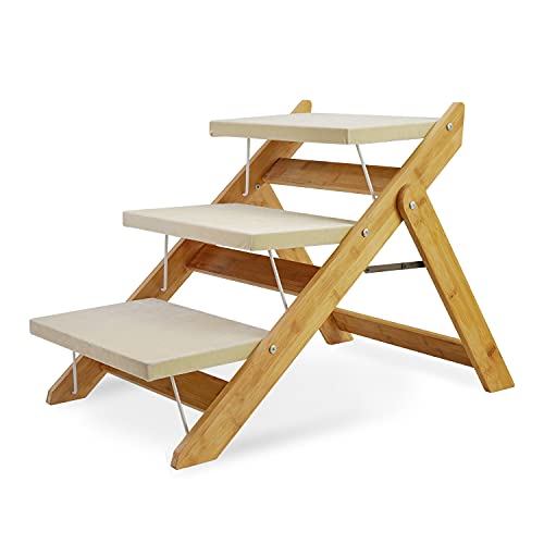 qiuqiu 2-in-1-Haustiertreppe, 3-stufige Treppe, Tragbare Haustiertreppe, Hundetreppe, Haustierleiter, Klappbare Haustiertreppen-Rampe Für Kleine Hunde-Brown von qiuqiu