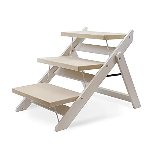 qiuqiu 2-in-1-Haustiertreppe, 3-stufige Treppe, Tragbare Haustiertreppe, Hundetreppe, Haustierleiter, Klappbare Haustiertreppen-Rampe Für Kleine Hunde-White von qiuqiu