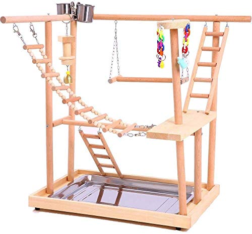 qiuqiu Bird Perches Nest Spielständer Fitnessstudio/Papagei Interaktiver Spielplatz, Bird Barsch Plattform Stand Swing Bridge Holzkletterleitern von qiuqiu